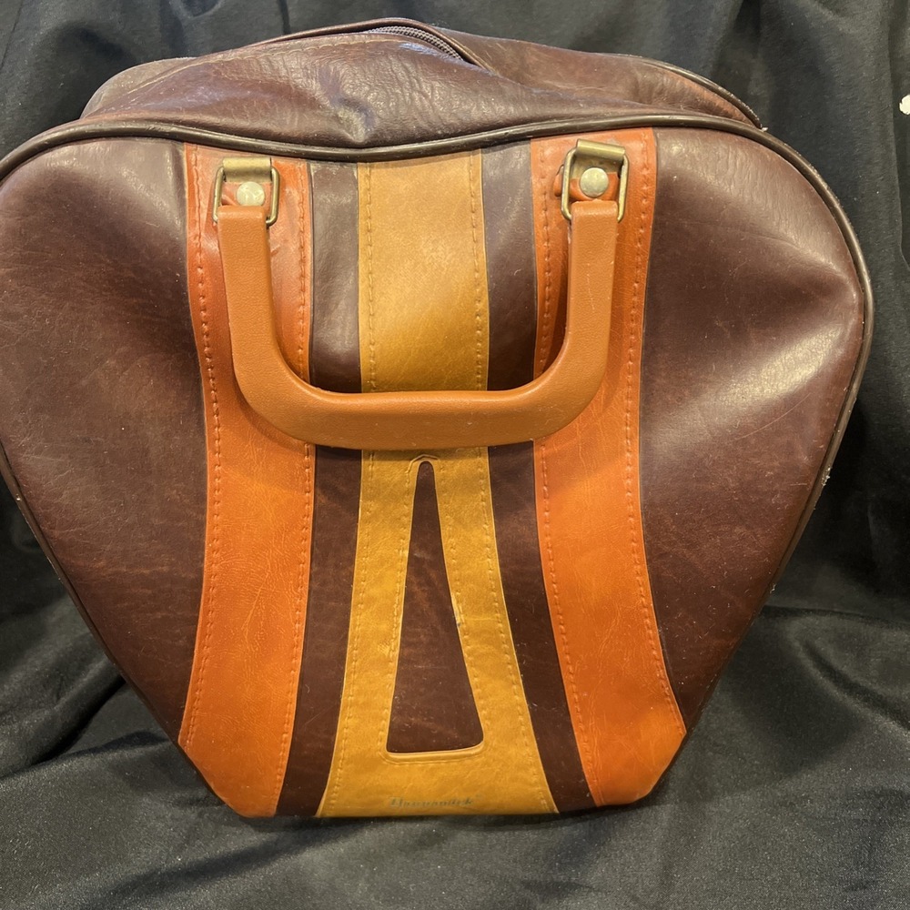 VTG Brunswick 1-Ball Vinyl Bowling Bag Beige/Tan Brown Zip Closure Carry Handle